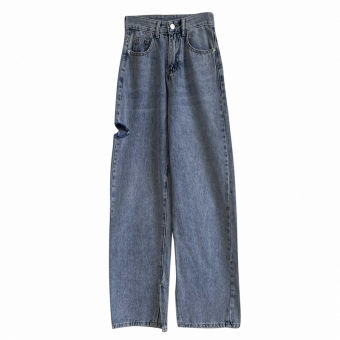 Джинсы прямые сбоку разрез + снизу разрезы внутри на брючине