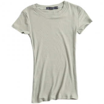 Футболка эластичная в рубчик круглый вырез однотон