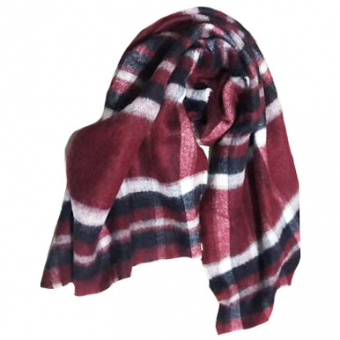Шарф широкий шерсть бордовая клетка