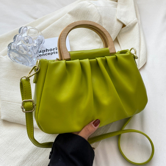 Сумка деревянные ручки сверху драпировка + регулируемый ремешок