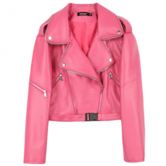 Куртка эко кожа двойная молния по контуру ворота черный карабин на поясе