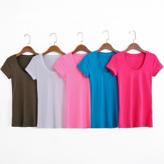 Футболка стрейч по фигуре глубокий U-вырез