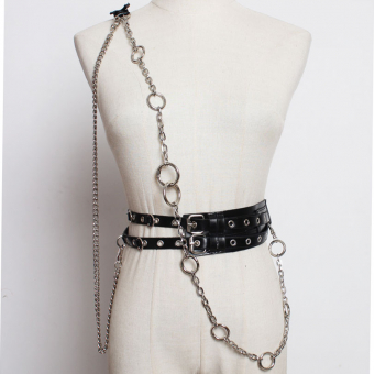 Пояс двойной с люверсами две длинных цепочки на карабине + ремень