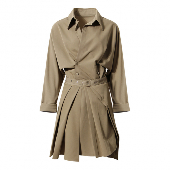 Костюм рубашка 8 пуговиц в цвет + юбка плиссированная с поясом