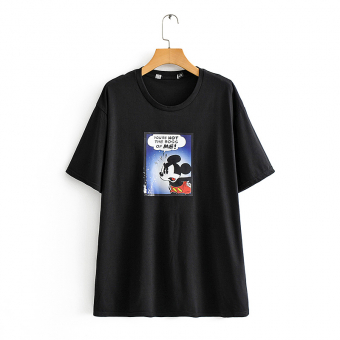 Футболка удлиненная принт Микки Маус в синем квадрате с надписями