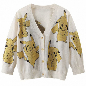 Кардиган 4 пуговицы молочный принт Пикачу