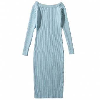 Платье трикотаж в рубчик открытые плечи