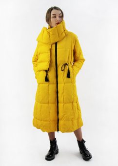 Длинный приталенный пуховик + дутый шарф