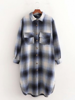 Пальто рубашка длинная теплая в клетку