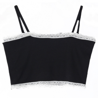 Топ черный стрейч белое кружево сверху и снизу