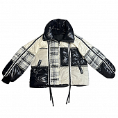 Картинка Куртка пуховик ворот стойка  вставки твид квадраты черный/молочный от магазина LonnaMag