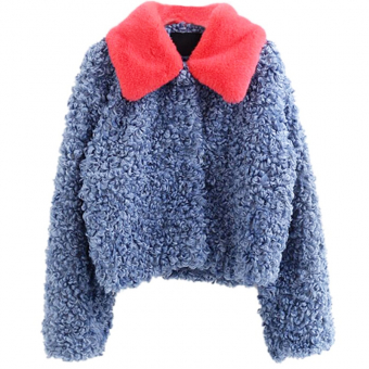 Шуба барашек укороченная яркий цветной ворот