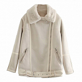 Картинка Дубленка молния сбоку мех в цвет полосы из эко кожи + ремень от магазина LonnaMag