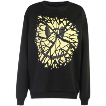 Свитшот на флисе черный принт смайлик разбитый на осколки
