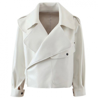 Куртка эко кожа широкий отложной ворот карман с клапаном застежка на кнопке