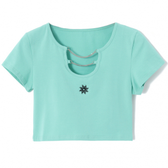 Топ футболка стрейч 2 цепи вышивка звезда