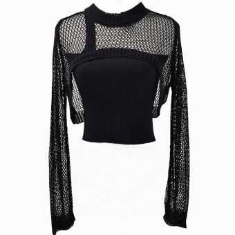 Комплект топ в рубчик одна лямка + топ сетка длинный рукав