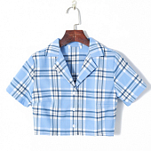 Картинка Топ рубашка клетка короткий рукав отложной воротник от магазина LonnaMag