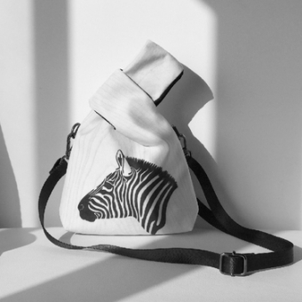Сумка широкие ручки принт голова зебры + длинный ремень