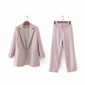 Костюм пиджак без пуговиц + брюки тонкий пояс