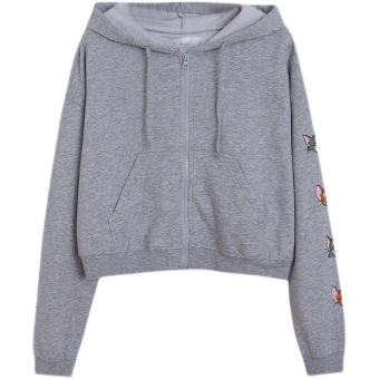 Толстовка серая на молнии меланж капюшон вышивка Tom & Jerry