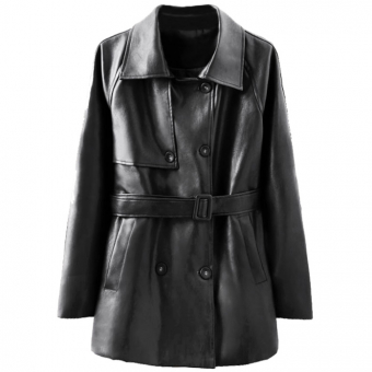 Тренч короткий эко кожа 2 кармана клапан с пуговицей + пояс