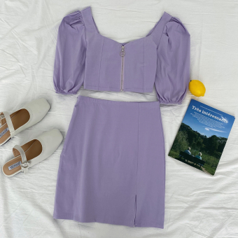 Комплект летний топ на молнии + юбка с разрезом