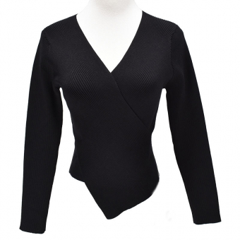 Топ трикотаж длинный рукав грудь на запах углом снизу