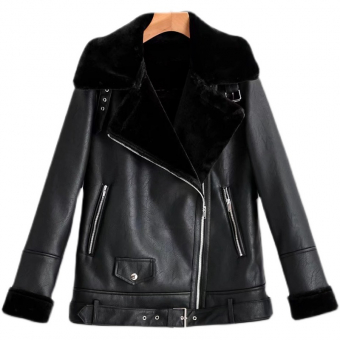 Дубленка косуха oversize эко-кожа в прожилку ремень снизу