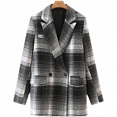 Картинка Пальто пиджак шерсть в клетку сзади 5 черных пуговиц от магазина LonnaMag
