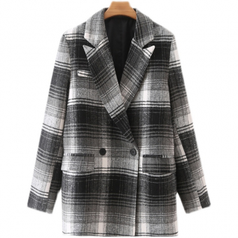 Пальто пиджак шерсть в клетку сзади 5 черных пуговиц