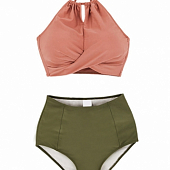 Картинка Купальник раздельный топ-халтер с вырзом треугольник высокие плавки от магазина LonnaMag