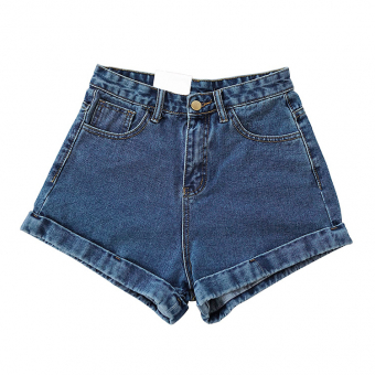 Шорты джинс с завышенной талией с подворотами