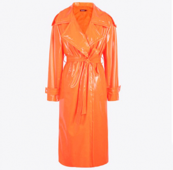 Тренч блестящая эко кожа хлястики с кнопками на рукаве + пояс