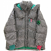 Картинка Пуховик воротник стойка + капюшон принт гусиная лапка с яркими акцентами  от магазина LonnaMag