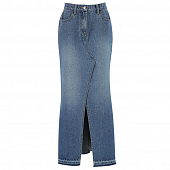Картинка Юбка макси джинс распорот низ спереди разрез шов углом от магазина LonnaMag
