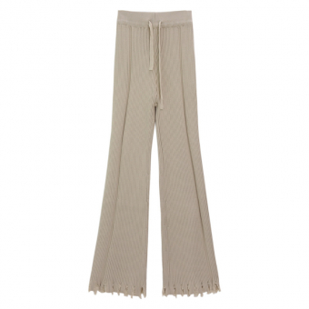 Штаны клеш трикотаж рубчик шнурки рваный низ бахрома