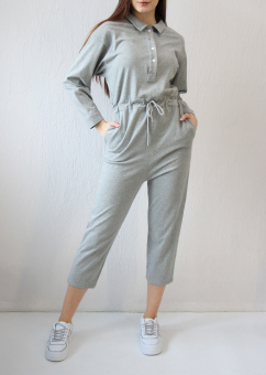 Длинный комбинезон хб-стрейч талия на завязках верх на пуговках