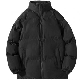 Куртка пуховик однотон ворот стойка черный замок молния в цвет