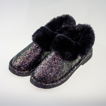 Угги-ботинки короткие блестки сверху меховая оторочка