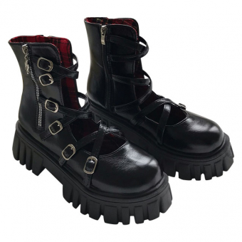 Туфли высокие бока ремешки перекрестия тракторная платформа