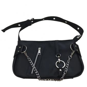 Сумка багет много металл фурнитуры текстильный ремень + цепь