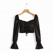 Картинка Топ длинный рукав квадратный вырез с завязками цветочный принт от магазина LonnaMag