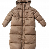 Картинка Пуховик глянцевый макси капюшон 2 кнопки карманы на груди от магазина LonnaMag