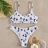 Картинка Купальник раздельный белый без застежек плиссированый принт бабочки от магазина LonnaMag