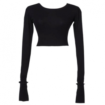 Топ круглый вырез удлиненный рукав с рюшей на манжете