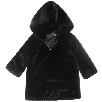 Анорак плюшевый длинный с капюшоном карман кенгуру