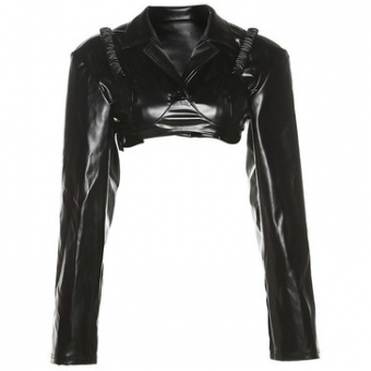 Комплект эко кожа топ лиф сборка на лямках + укороченный жакет