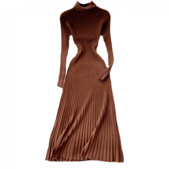 Платье трикотаж водолазка макси рубчик юбка клеш