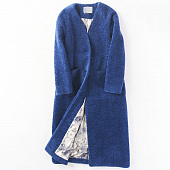 Картинка Пальто длинное плюшевое синие без воротника от магазина LonnaMag